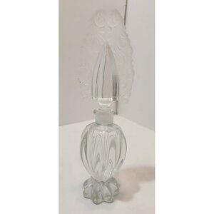 Vtg Perfume Clear Crystal Bottle W/ Stopper Hollywood Regency Floral 8.5" Tall
